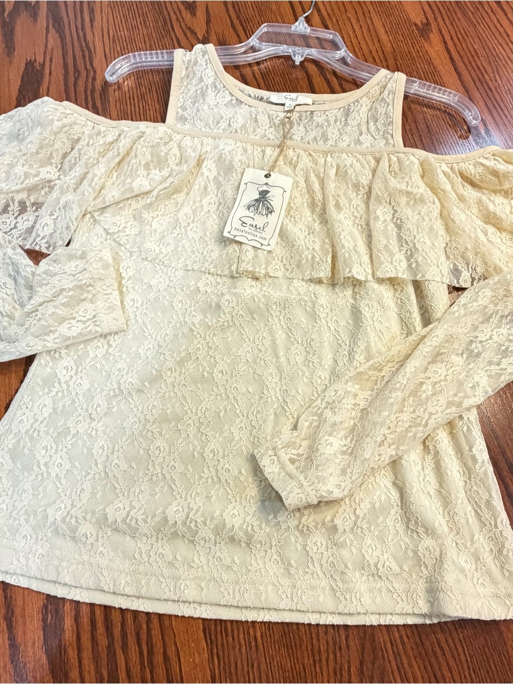 Easel Cream Lace Off-Shoulder Ruffle Blouse